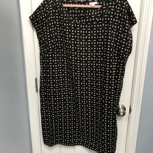 J.Jill 100% Love Linen Black Tan Geometric Dress Shift Preppy Print XL Missy